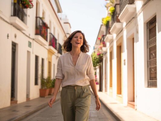 mujer feliz con sus mamas tuberosas